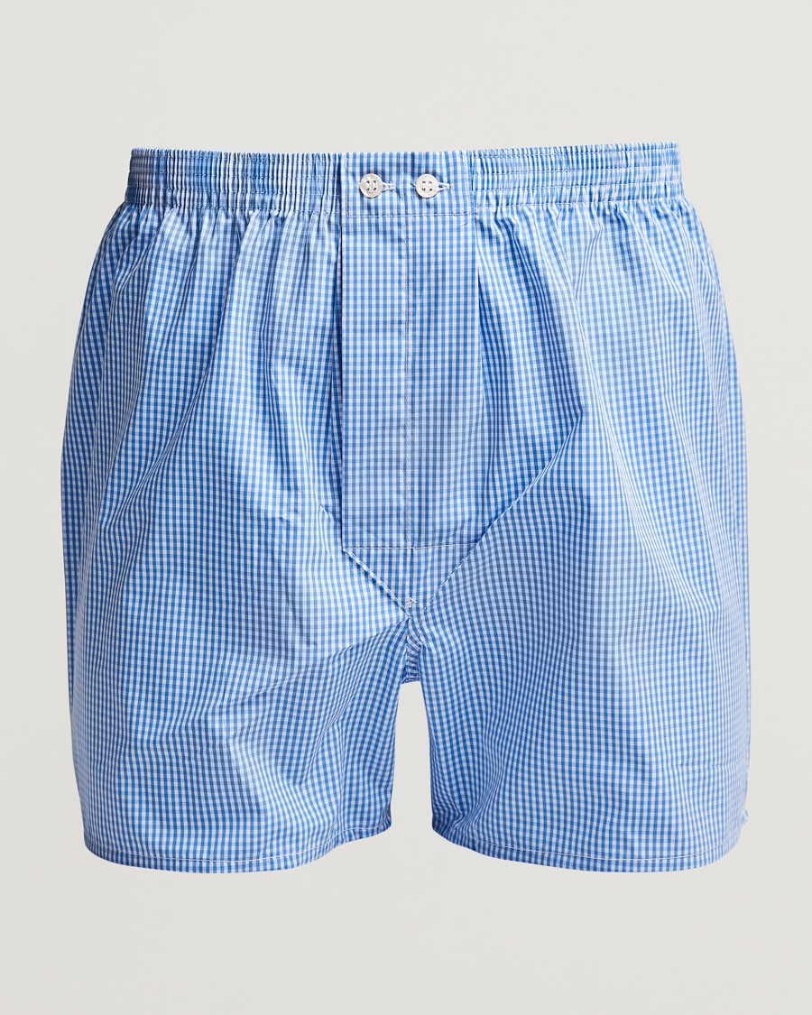Derek Rose Classic Fit Cotton Boxer Shorts Blue Gingham – Blauw