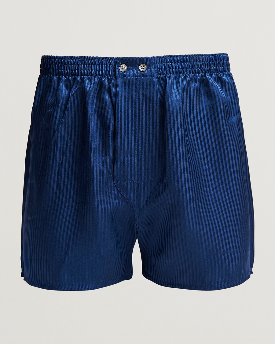 Derek Rose Classic Fit Silk Boxer Shorts Navy – Blauw