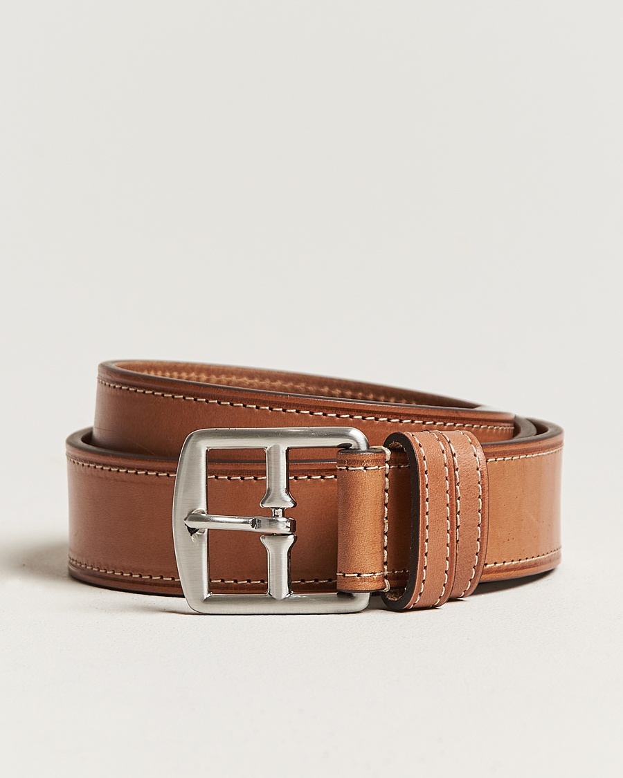 Heren |  | Anderson's | Bridle Stiched 3,5 cm Leather Belt Tan