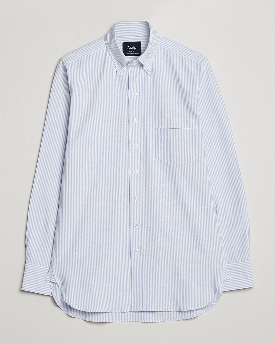 Drake's Striped Button Down Oxford Shirt Blue – Blauw