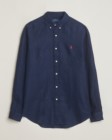 Heren | Overhemden | Polo Ralph Lauren | Slim Fit Linen Button Down Shirt Newport Navy