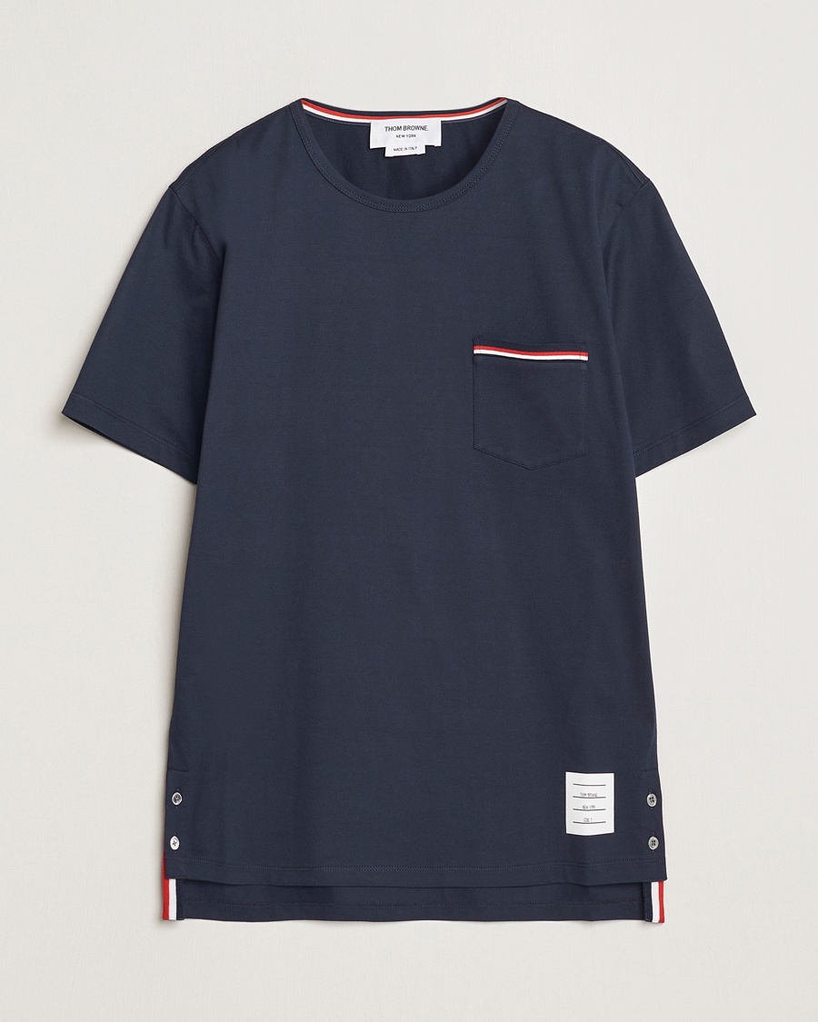 Thom Browne Short Sleeve Pocket T-Shirt Navy – Blauw