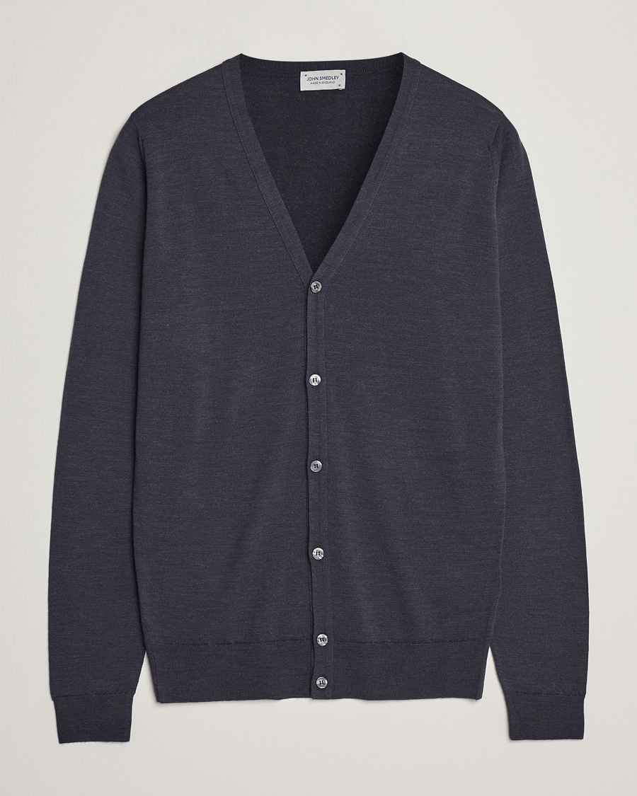 John Smedley Petworth Extra Fine Merino Cardigan Hepburn Smoke – Grijs