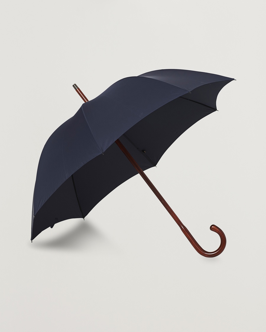 Fox Umbrellas Polished Cherrywood Solid Umbrella Navy – Blauw