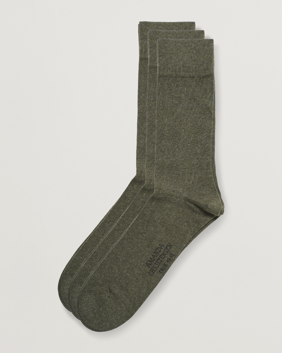 Amanda Christensen 3-Pack True Cotton Socks Olive Melange – Groen