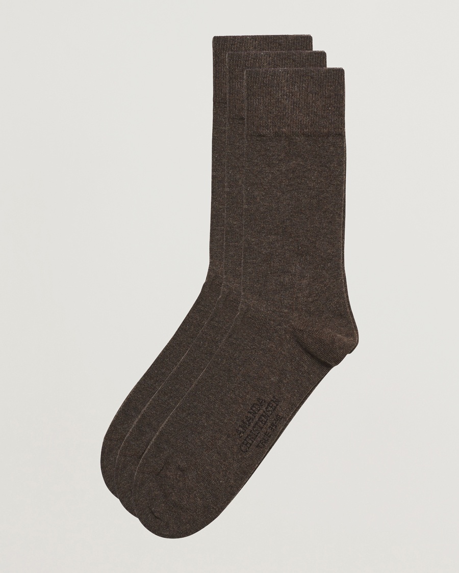 Amanda Christensen 3-Pack True Cotton Socks Brown Melange – Bruin