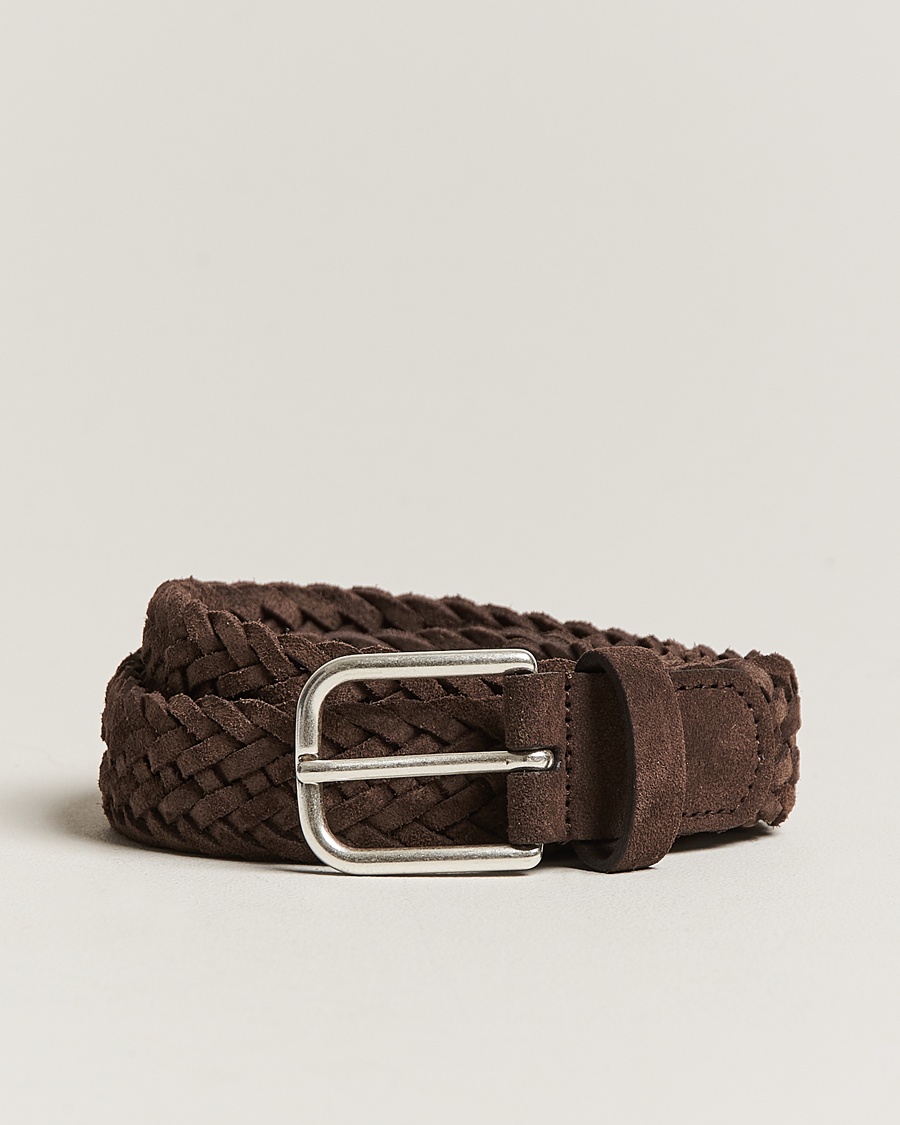 Heren | Anderson's | Anderson's | Woven Suede Belt 3 cm Dark Brown