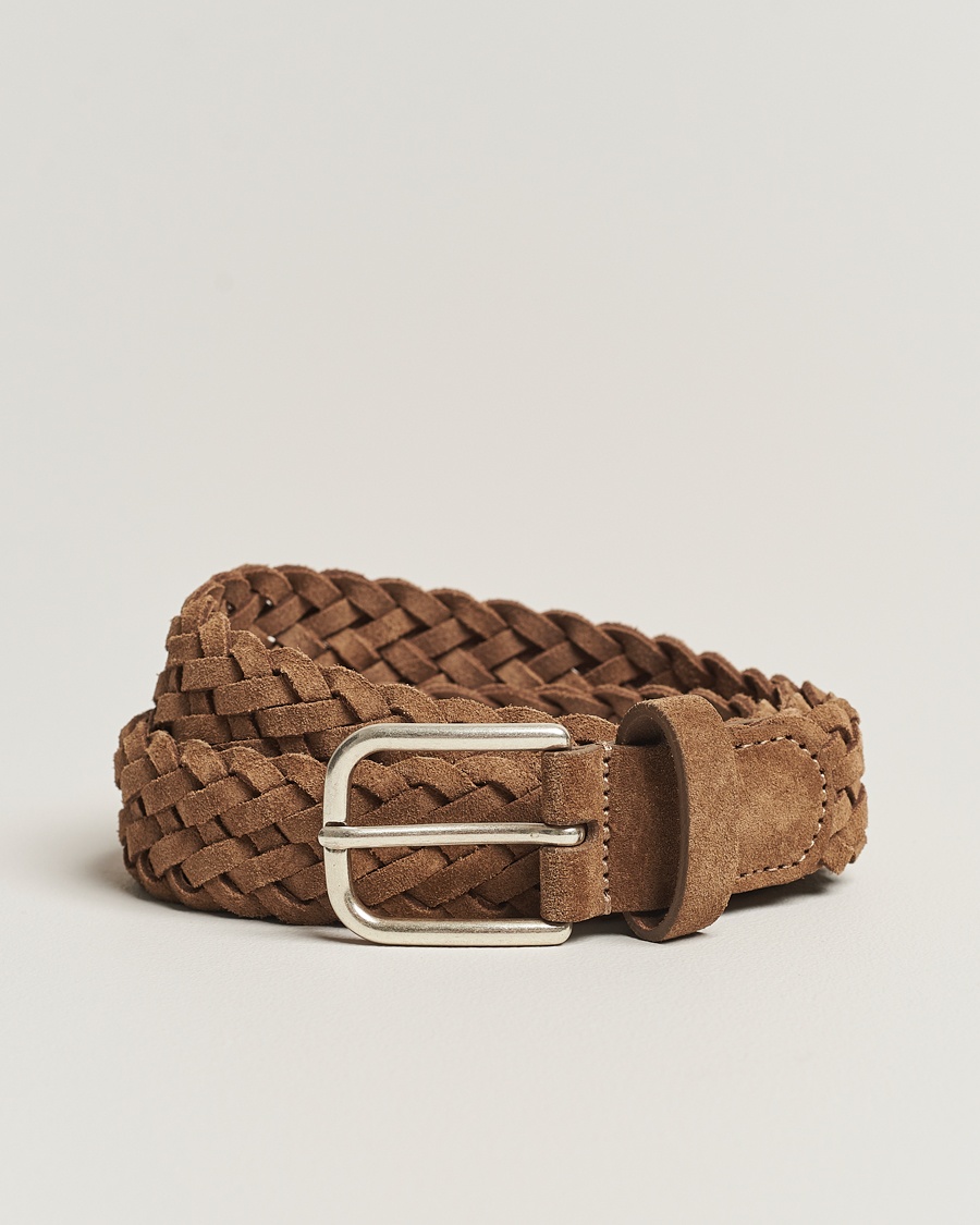Heren | Business casual | Anderson's | Woven Suede Belt 3 cm Light Brown