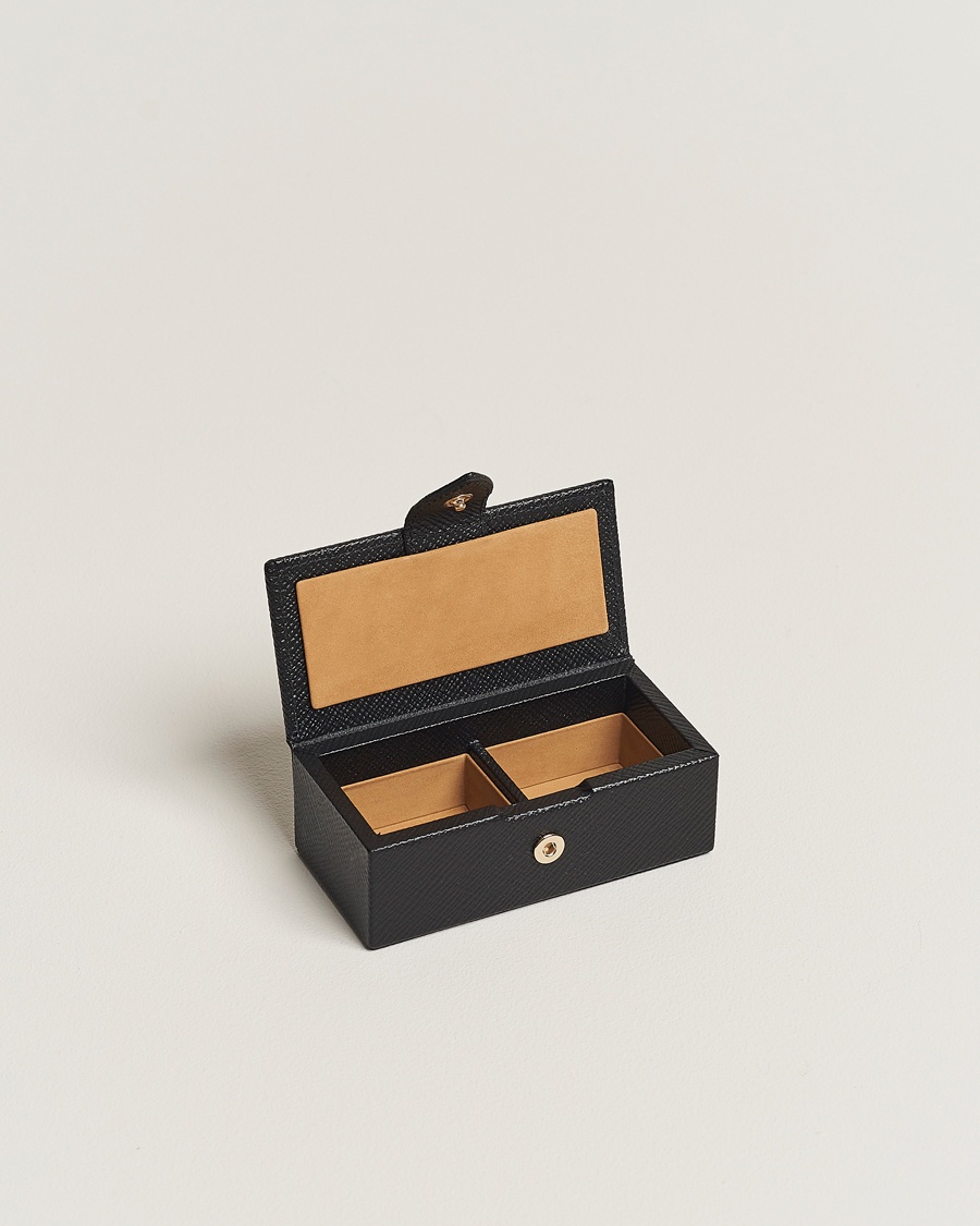 Smythson Panama Mini Cufflink Box Black – Zwart