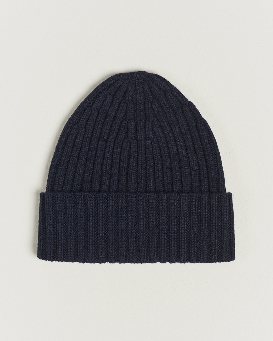 Piacenza Cashmere Ribbed Cashmere Beanie Navy – Blauw