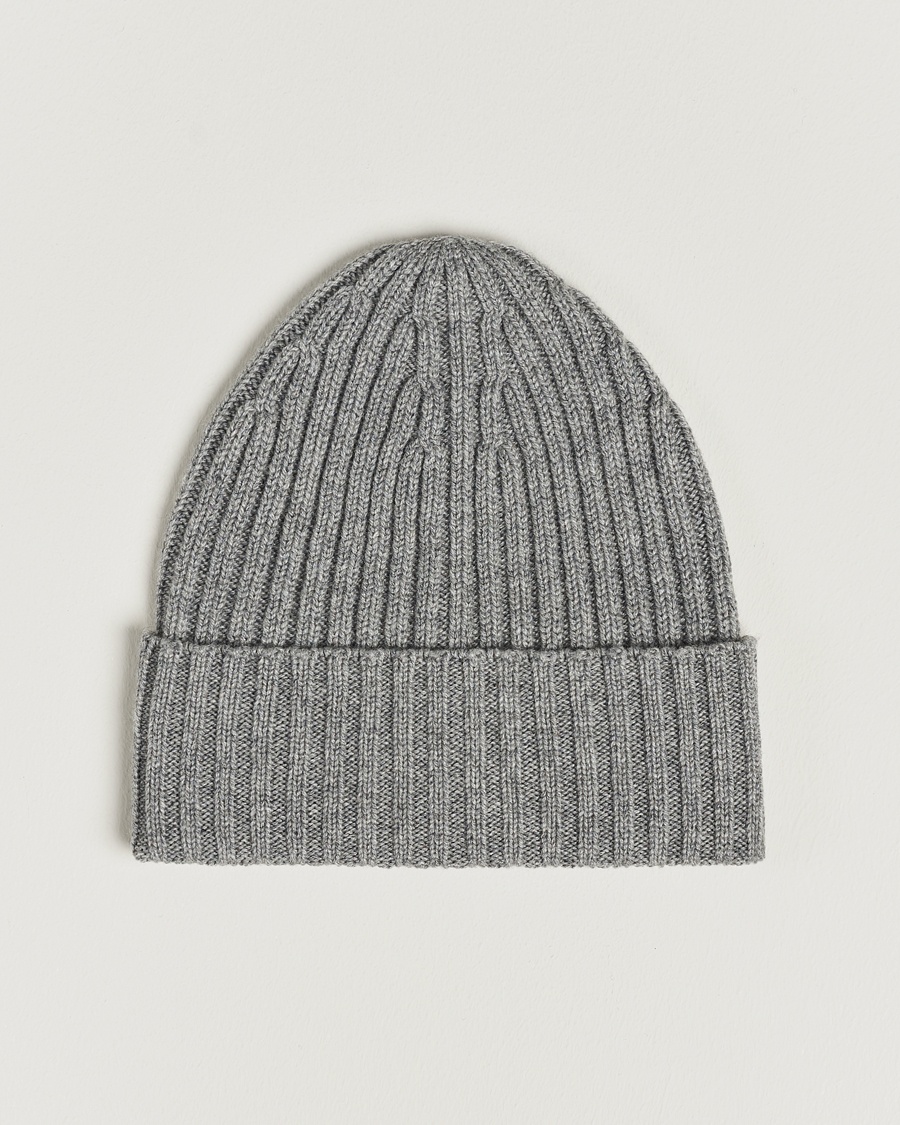 Piacenza Cashmere Ribbed Cashmere Beanie Grey Melange – Grijs