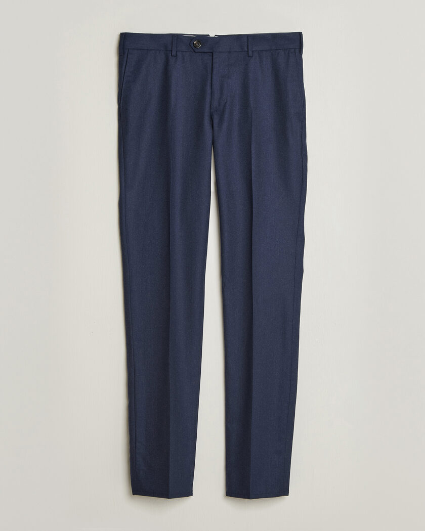 Brunello Cucinelli Slim Fit Flannel Trousers Navy – Blauw