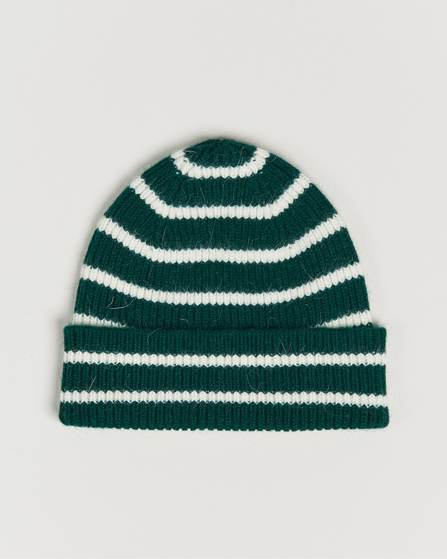 Le Bonnet Lambswool/Caregora Beanie Moss Strip – Groen