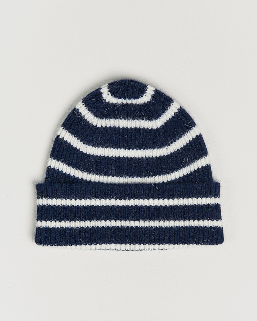 Le Bonnet Lambswool/Caregora Beanie Midnight Stripe – Blauw