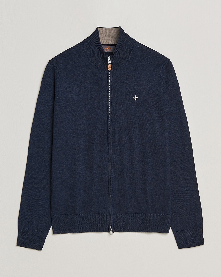 Morris Merino Zip Cardigan Navy – Blauw