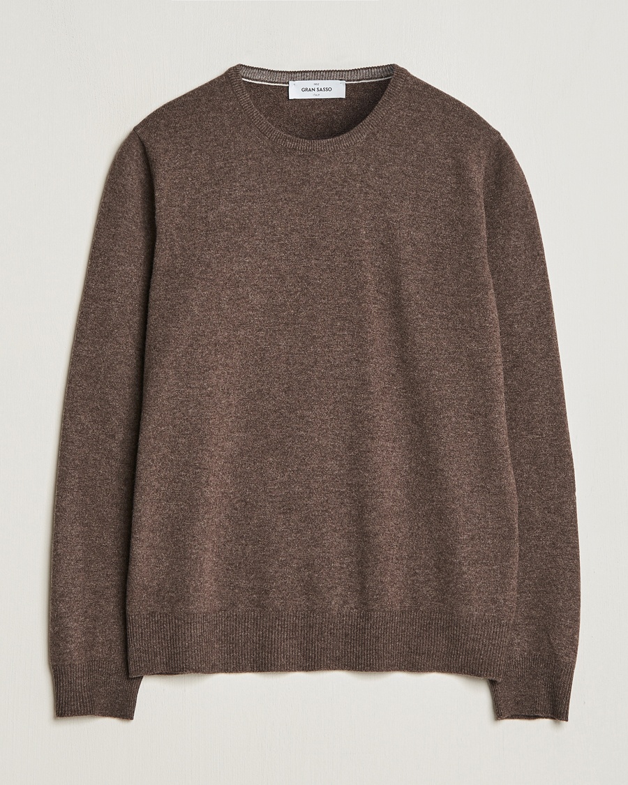 Gran Sasso Wool/Cashmere Crew Neck Dark Brown Melange – Bruin