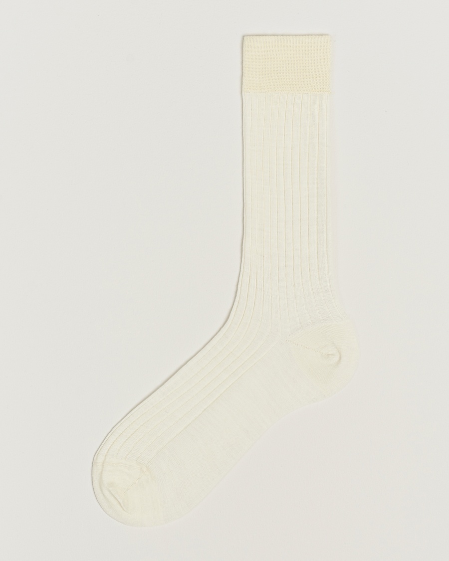 Bresciani Wool/Nylon Ribbed Short Socks White – Wit
