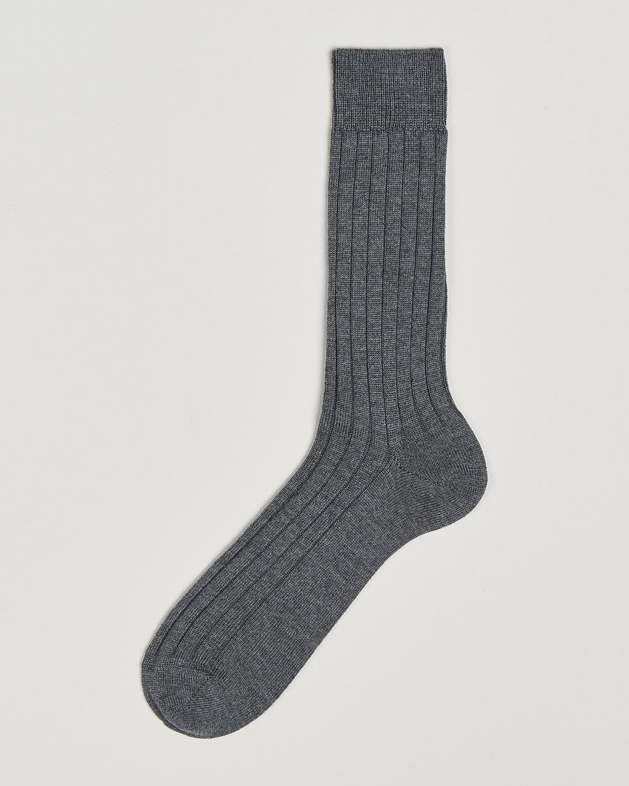 Bresciani Wool/Nylon Heavy Ribbed Socks Grey – Grijs
