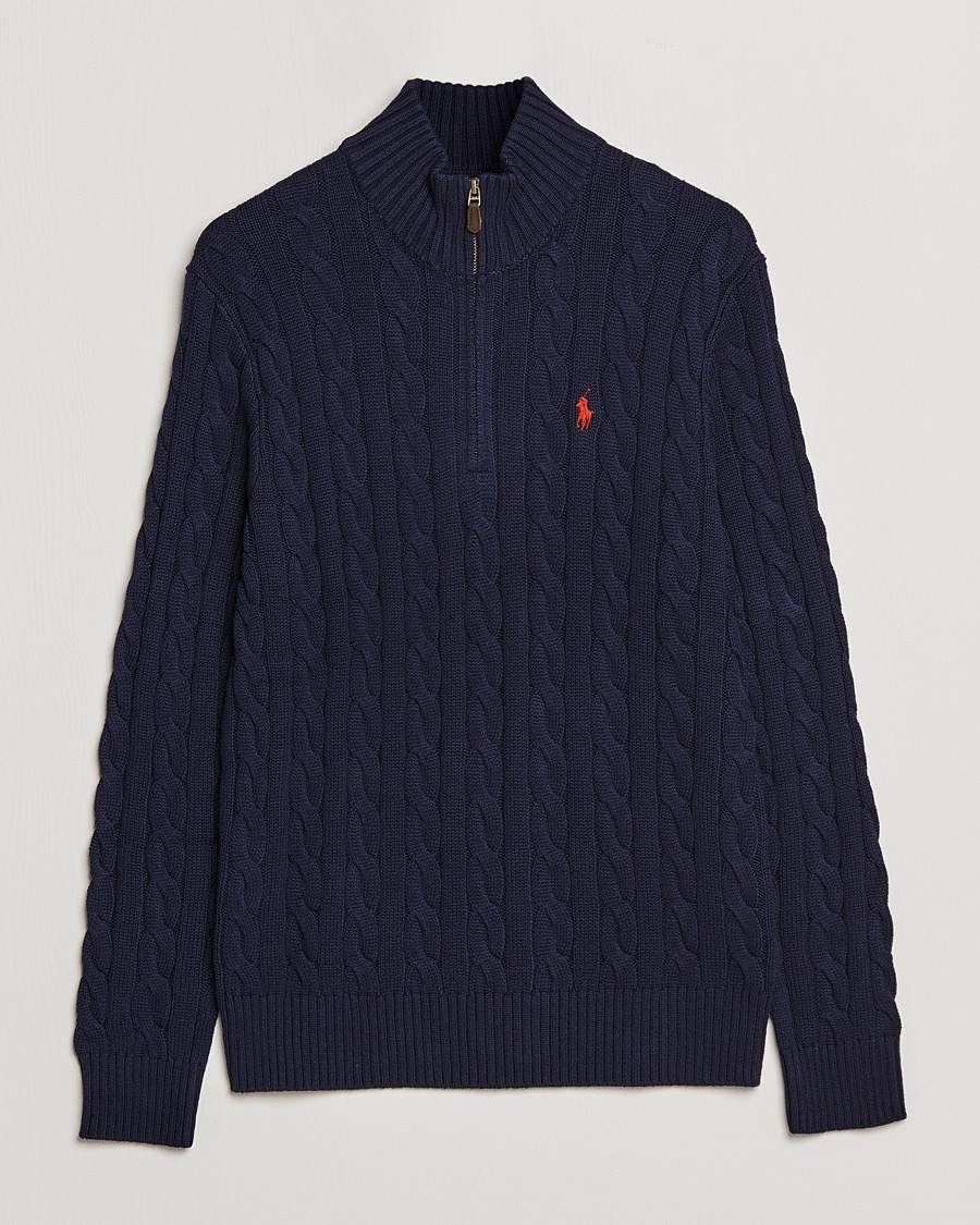 Polo Ralph Lauren Cotton Cable Half Zip Hunter Navy – Blauw