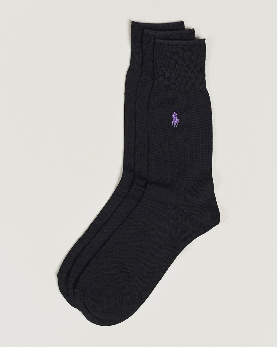 Polo Ralph Lauren 3-Pack Mercerized Cotton Socks Black – Zwart