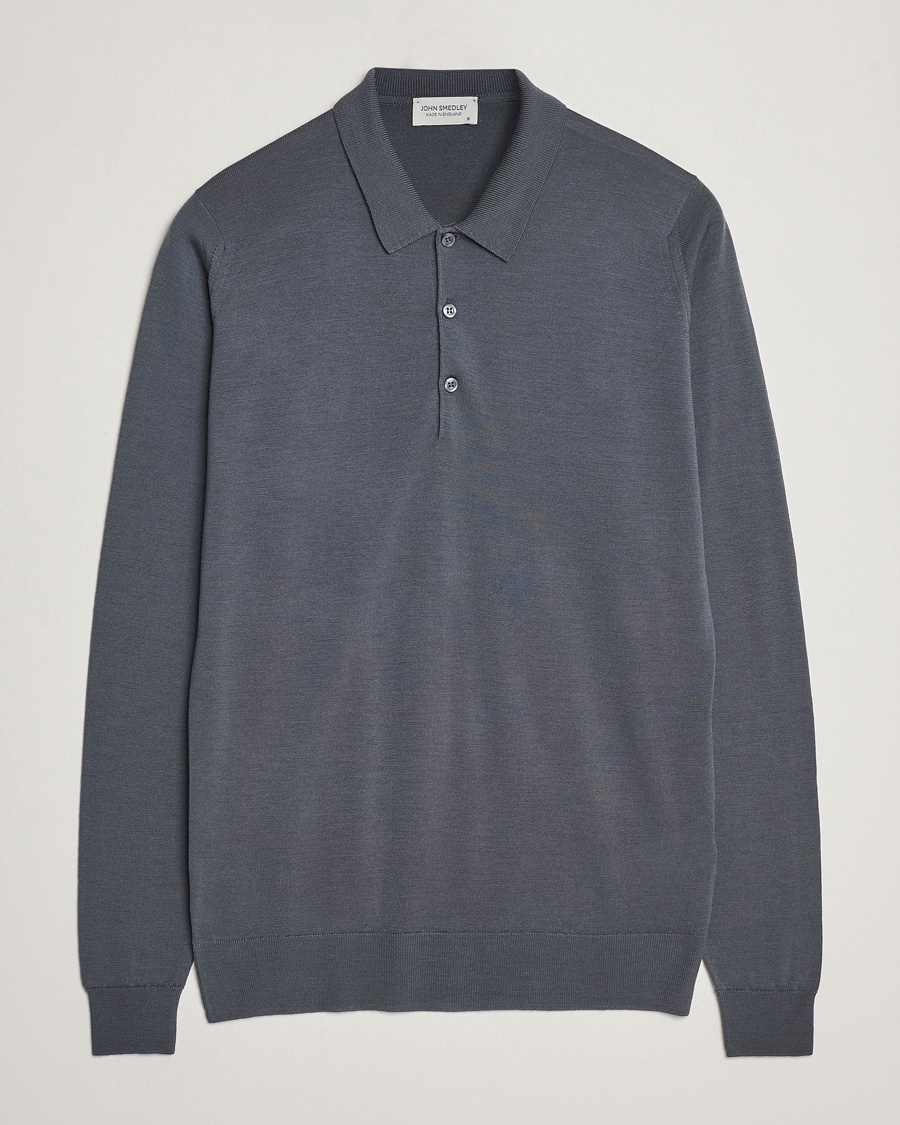 John Smedley Belper Extra Fine Merino Polo Pullover Slate Grey – Grijs