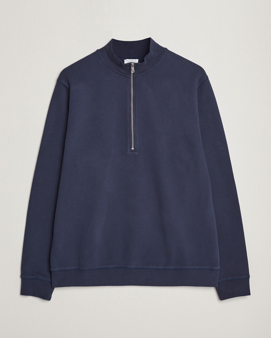 Sunspel Loopback Half Zip Navy – Blauw