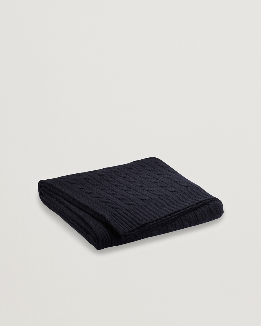 Ralph Lauren Home Cable Knitted Cashmere Throw Midnight Black – Zwart