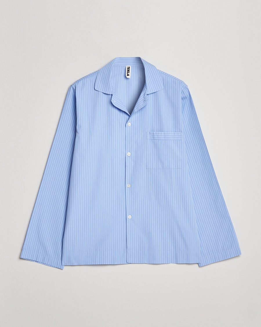 Tekla Poplin Pyjama Shirt Pin Stripes – Blauw
