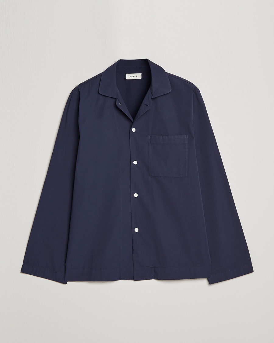 Tekla Poplin Pyjama Shirt True Navy – Blauw
