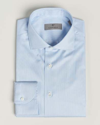 Heren | Overhemden | Canali | Slim Fit Striped Cotton Shirt Light Blue