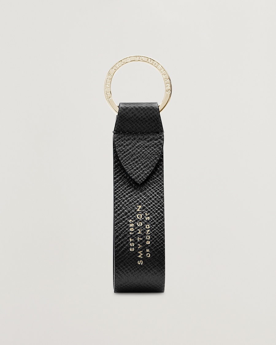 Smythson Panama Leather Keyring Black – Zwart