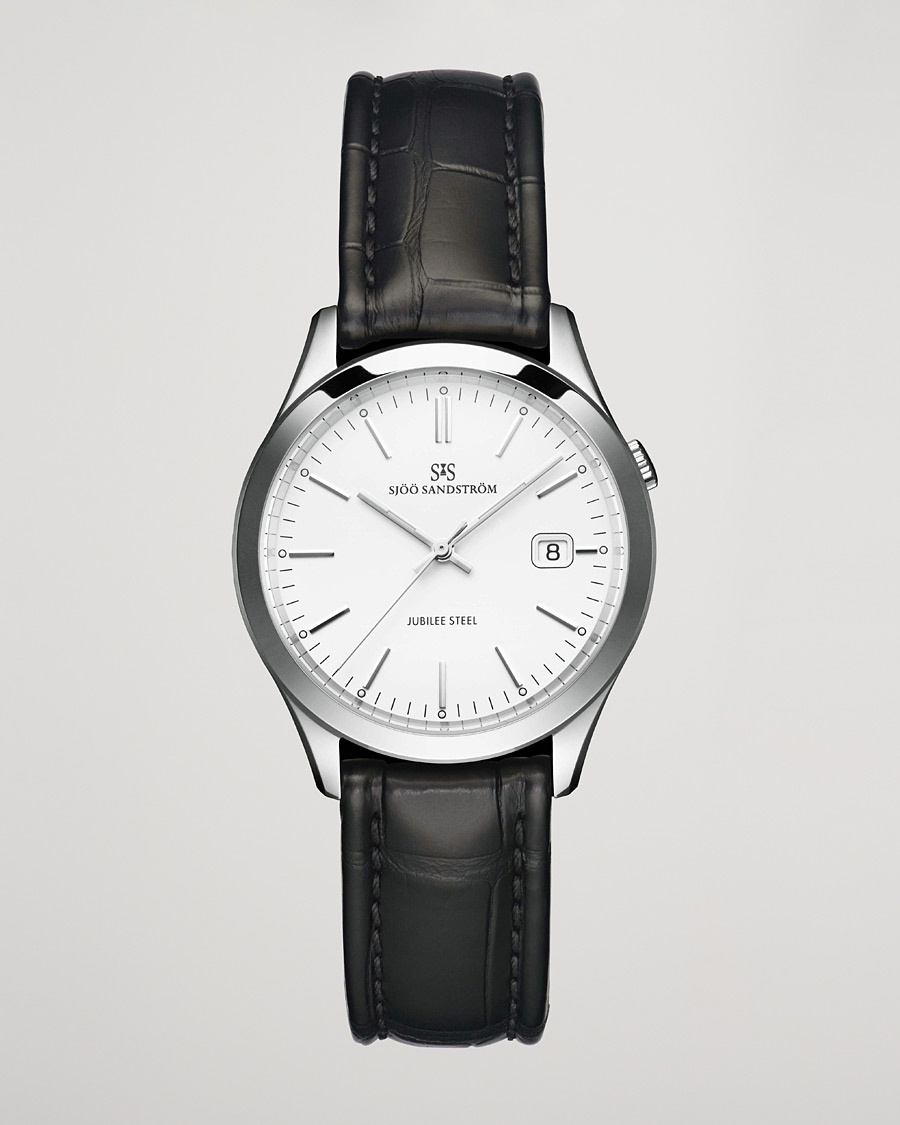 Sjöö Sandström Jubilee Steel Quartz 40mm White/Black Calf – Zwart