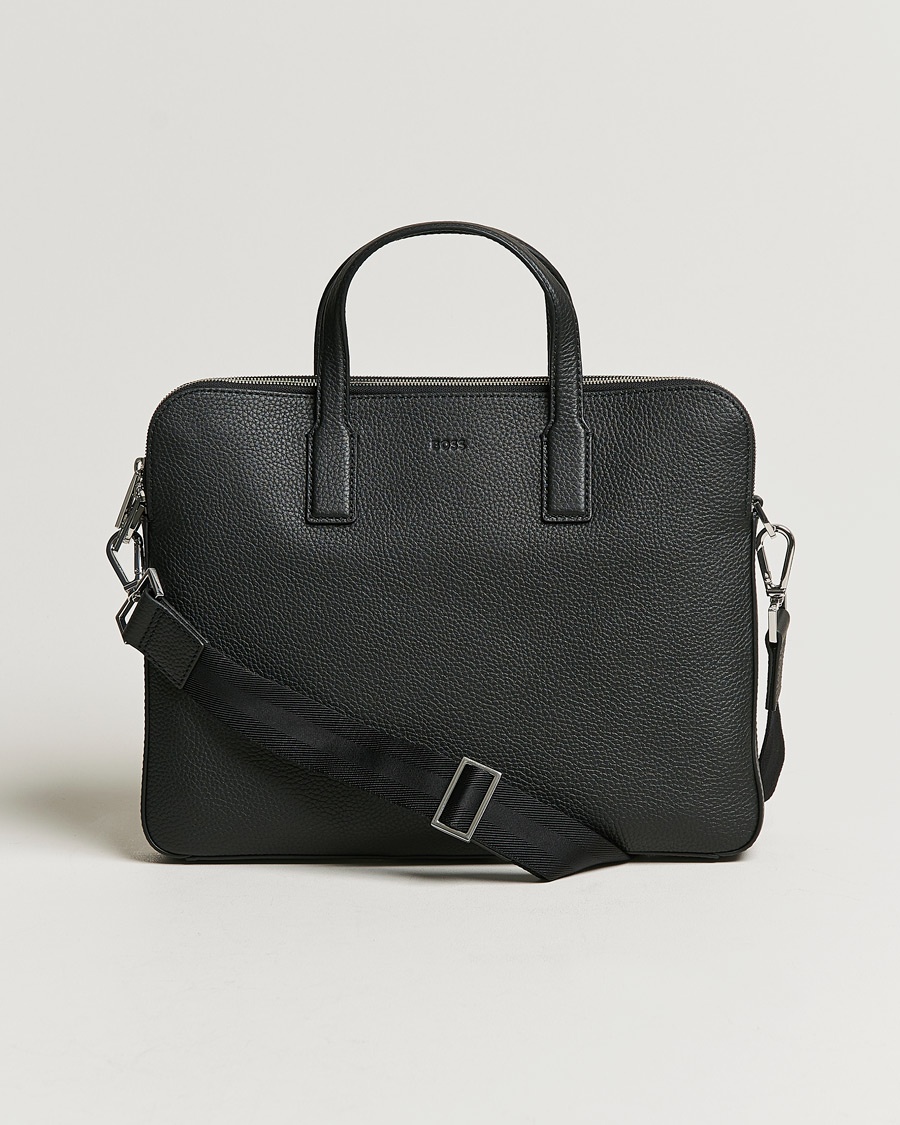 BOSS BLACK Crosstown Slim Computer Leather Bag Black – Zwart