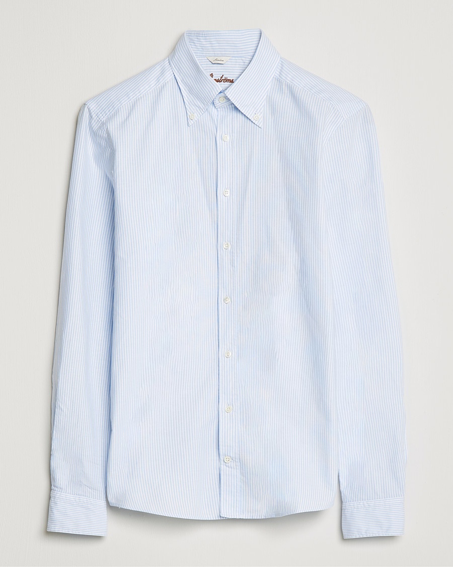 Stenströms Slimline Washed Striped Oxford Shirt Light Blue – Blauw
