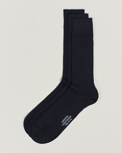 Heren | Amanda Christensen | Amanda Christensen | 3-Pack True Cotton Ribbed Socks Dark Navy