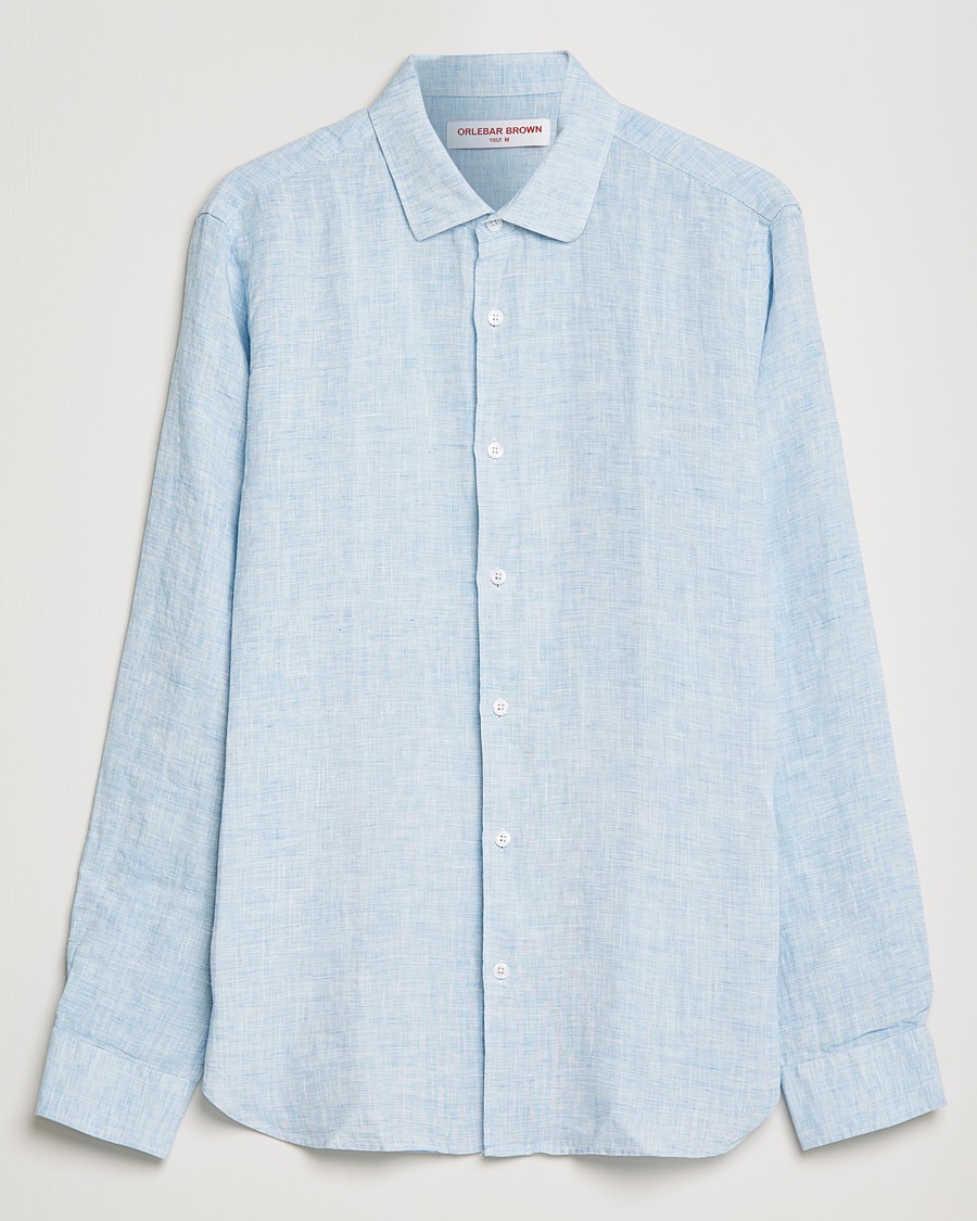 Orlebar Brown Giles Linen CLS Shirt Pale Blue/White – Blauw