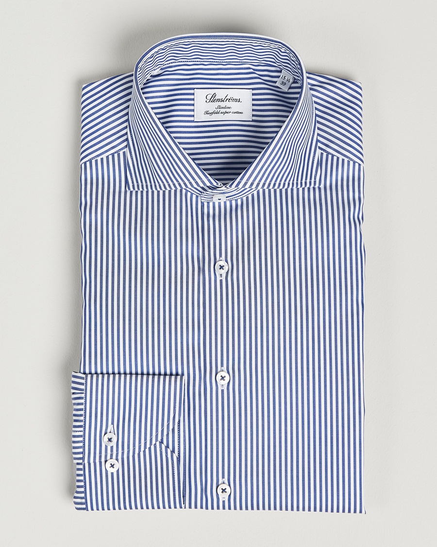 Heren | | Stenströms | Slimline Stripe Cut Away Shirt Navy