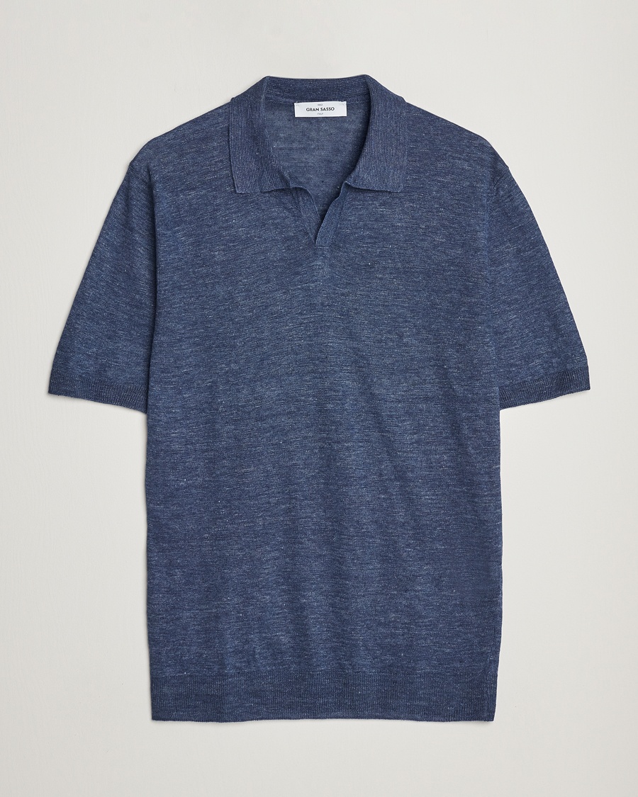Gran Sasso Knitted Linen Polo Navy Melange – Blauw