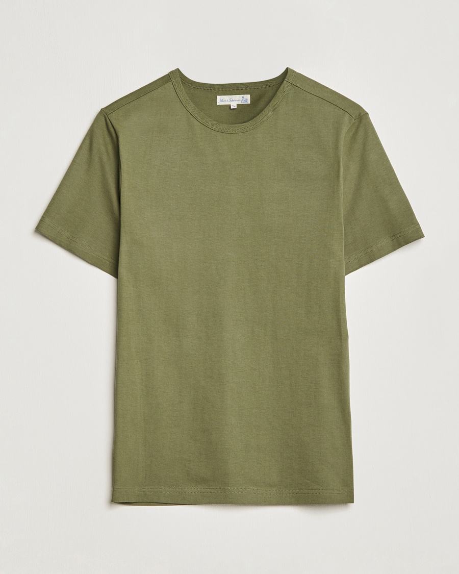 Merz b. Schwanen 1950s Classic Loopwheeled T-shirt Army – Groen