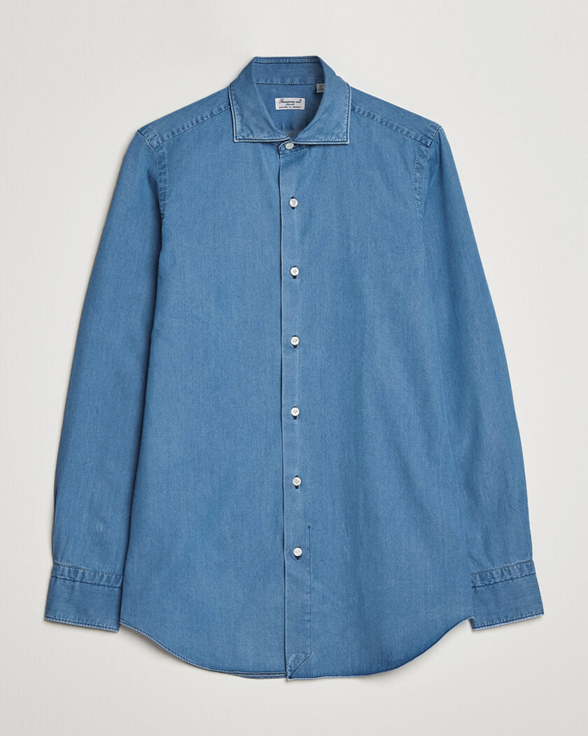 Finamore Napoli Milano Slim Denim Shirt Light Indigo – Blauw