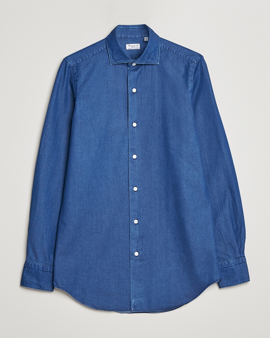 Finamore Napoli Milano Slim Denim Shirt Dark Indigo – Blauw