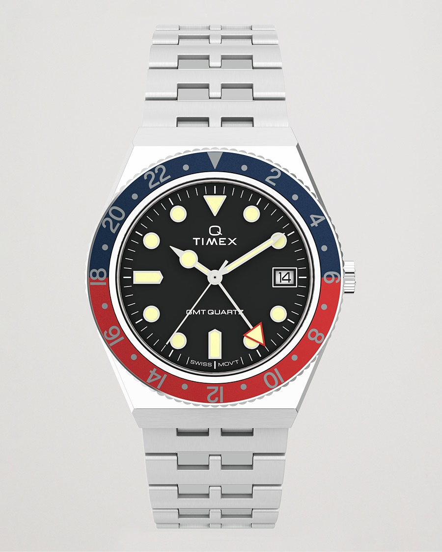 Timex Q Diver GMT 38mm Navy/Red – Blauw