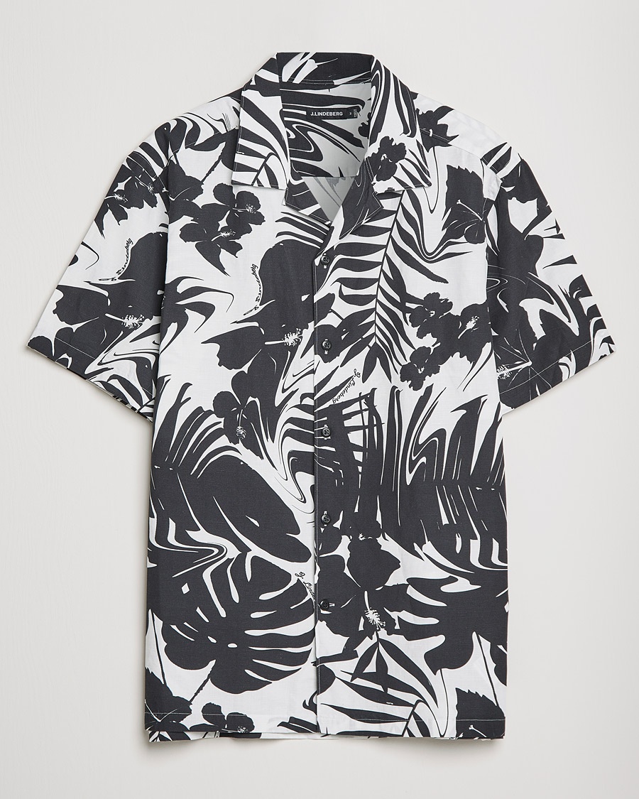 J.Lindeberg Elio Hibiscus Print Short Sleeve Shirt White/Black – Zwart