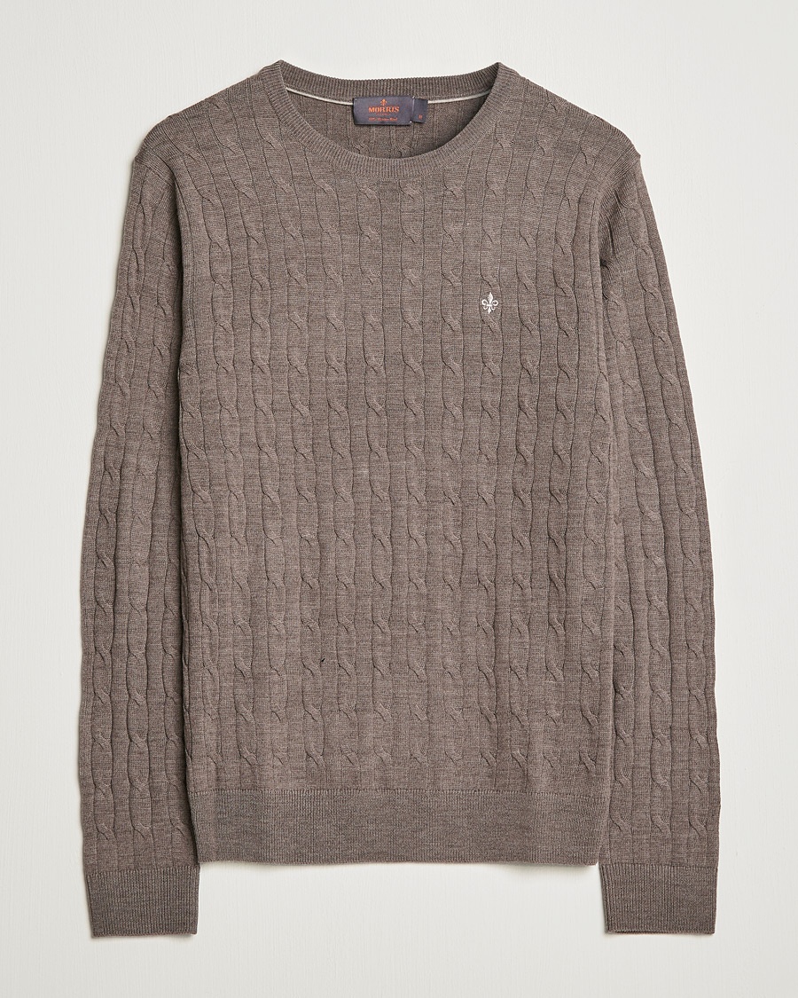 Morris Merino Cable Crew Neck Light Brown – Bruin