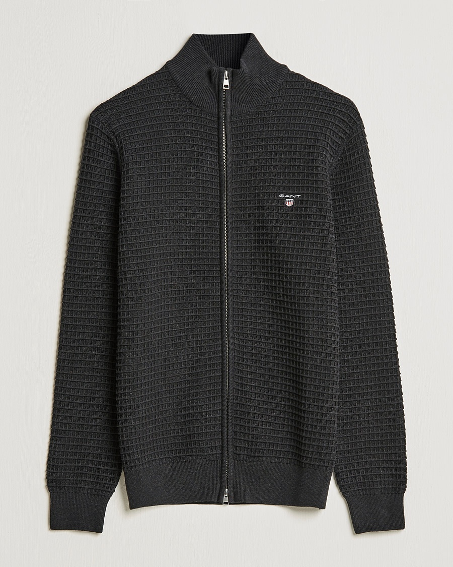 Gant Cotton Texture Full Zip Dark Charcoal Melange – Grijs