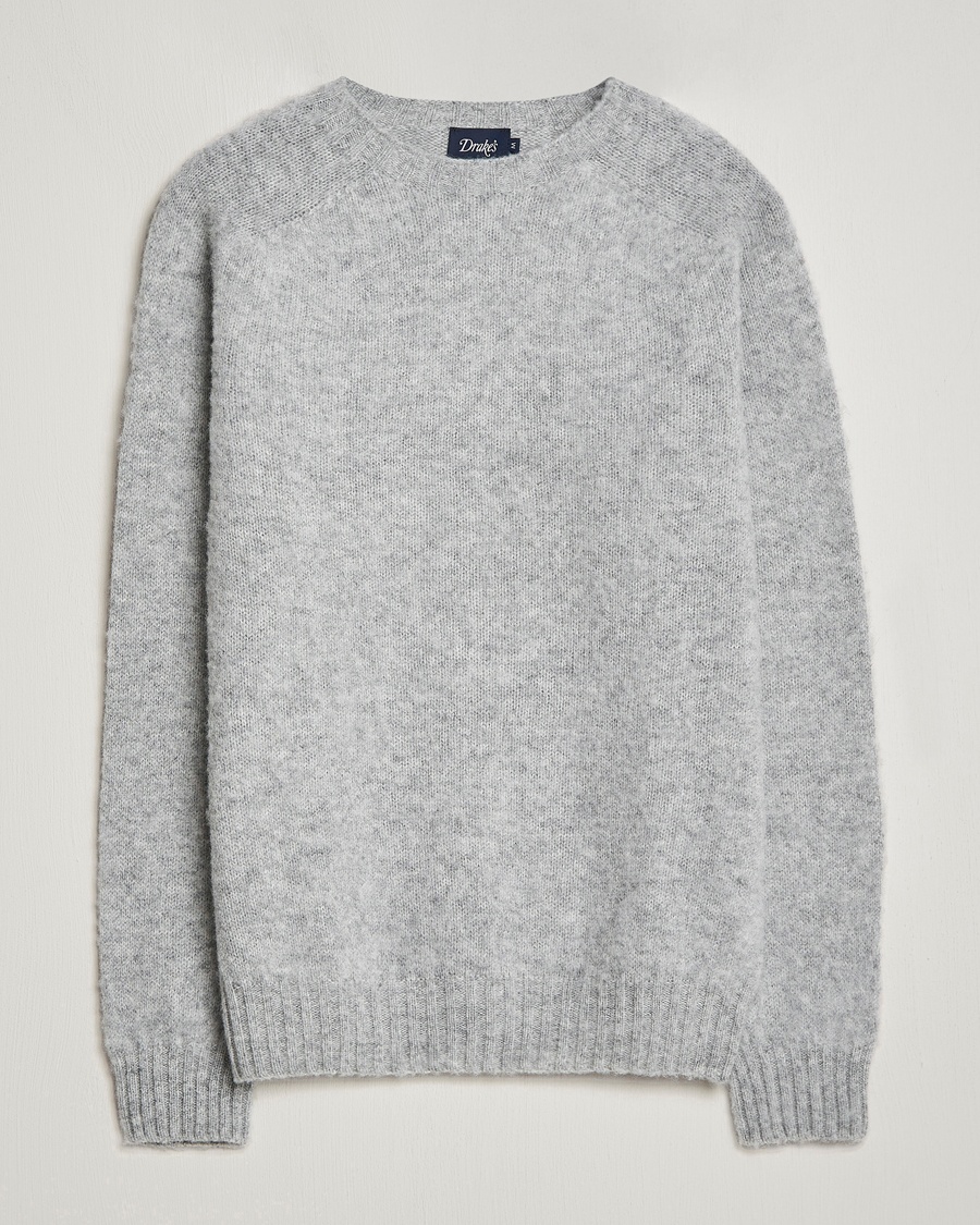 Drake's Brushed Shetland Crew Grey – Grijs