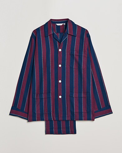Derek Rose Brushed Cotton Flanell Striped Pyjama Set Navy