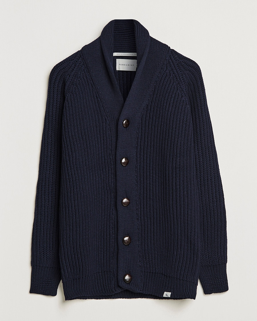 Peregrine Wilkinson Ribbed Wool Cardigan Navy – Blauw