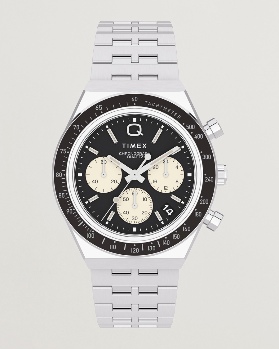 Timex Q Chronograph 40mm Black Dial – Zilver
