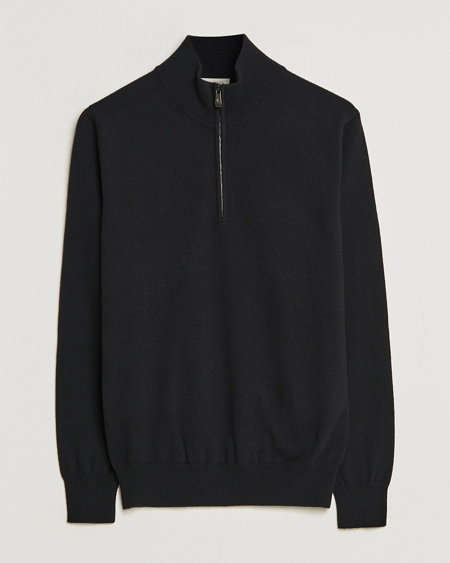 Piacenza Cashmere Cashmere Half Zip Sweater Black – Zwart